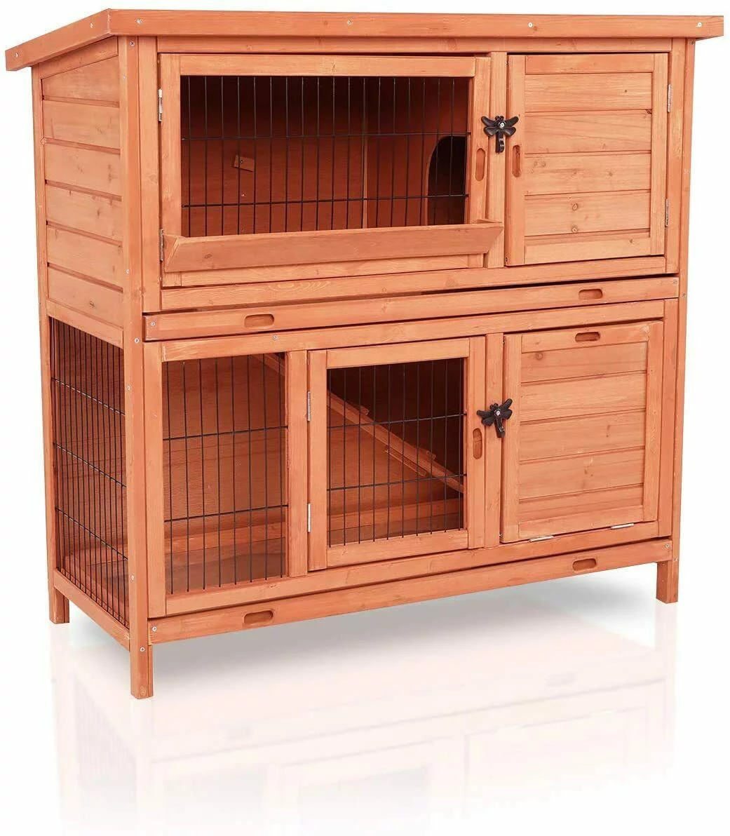 Pirecart 42.3" Wooden Rabbit Hutch, Backyard Bunny Cage W/ Removable Tray - Curated Treasures Market