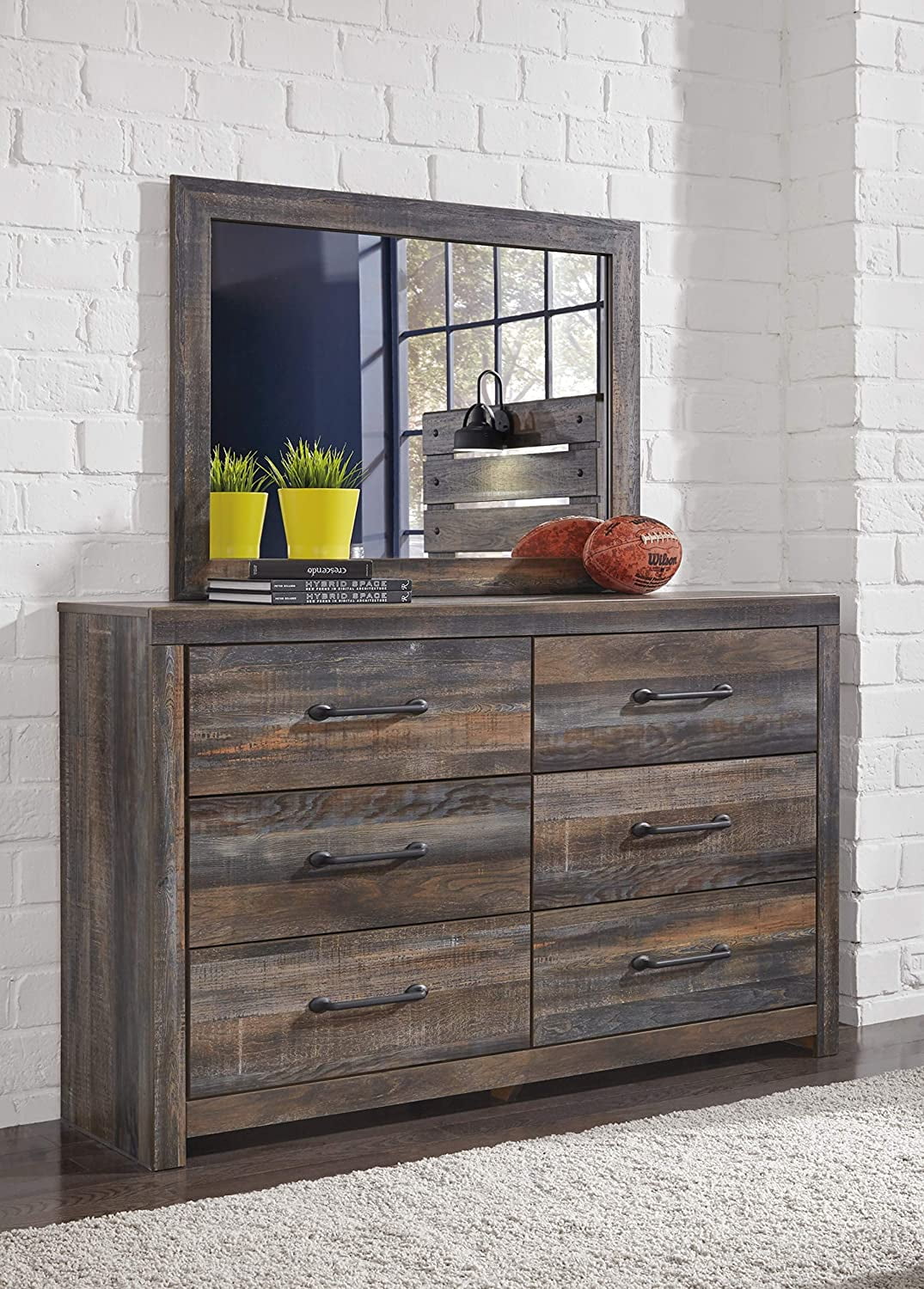 Ashley Furniture Drystan 6 Drawer Dresser in Burnt Orange and Teal