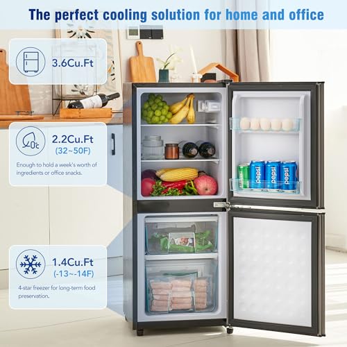 French Door Refrigerator with Dual Zone, 4.5 cu ft Fridge and 1.2 cu ft Freezer, 7 Temp Settings, 45 dB, Stainless Steel