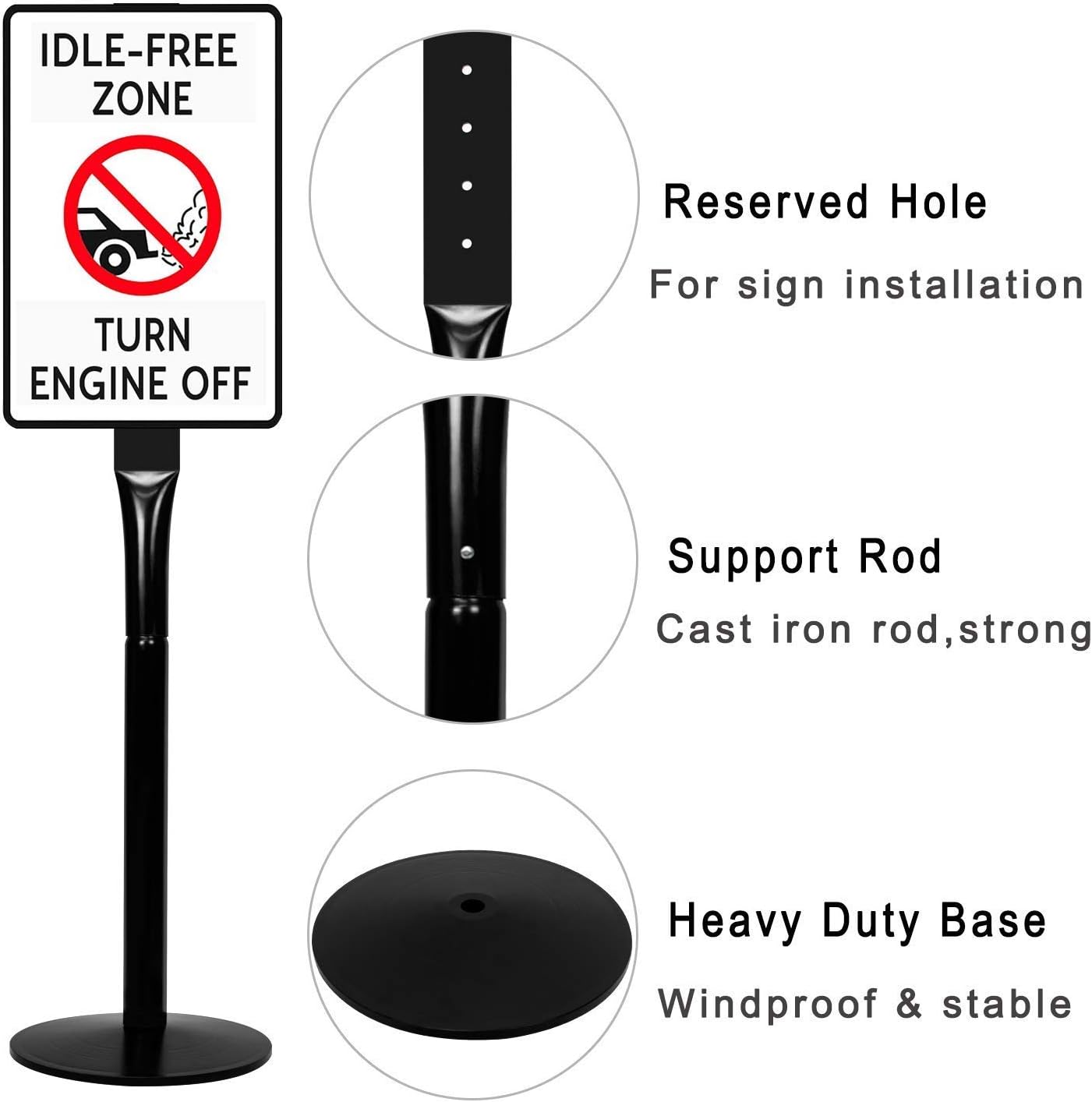 Mutualsign Parking Sign Post 48" Heavy Duty Cast Iron Sign Base Parking Sign Post, Movable Sign Stand for Hanging Signs, Black. Pack of 2