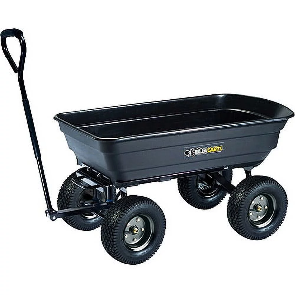 Gorilla Carts GOR200B Poly Garden Dump Cart with Steel Frame and 10-Inch Pneumatic Tires, 600-Pound Capacity, 36-Inch by 20-Inch Bed, Black Finish - Curated Treasures Market