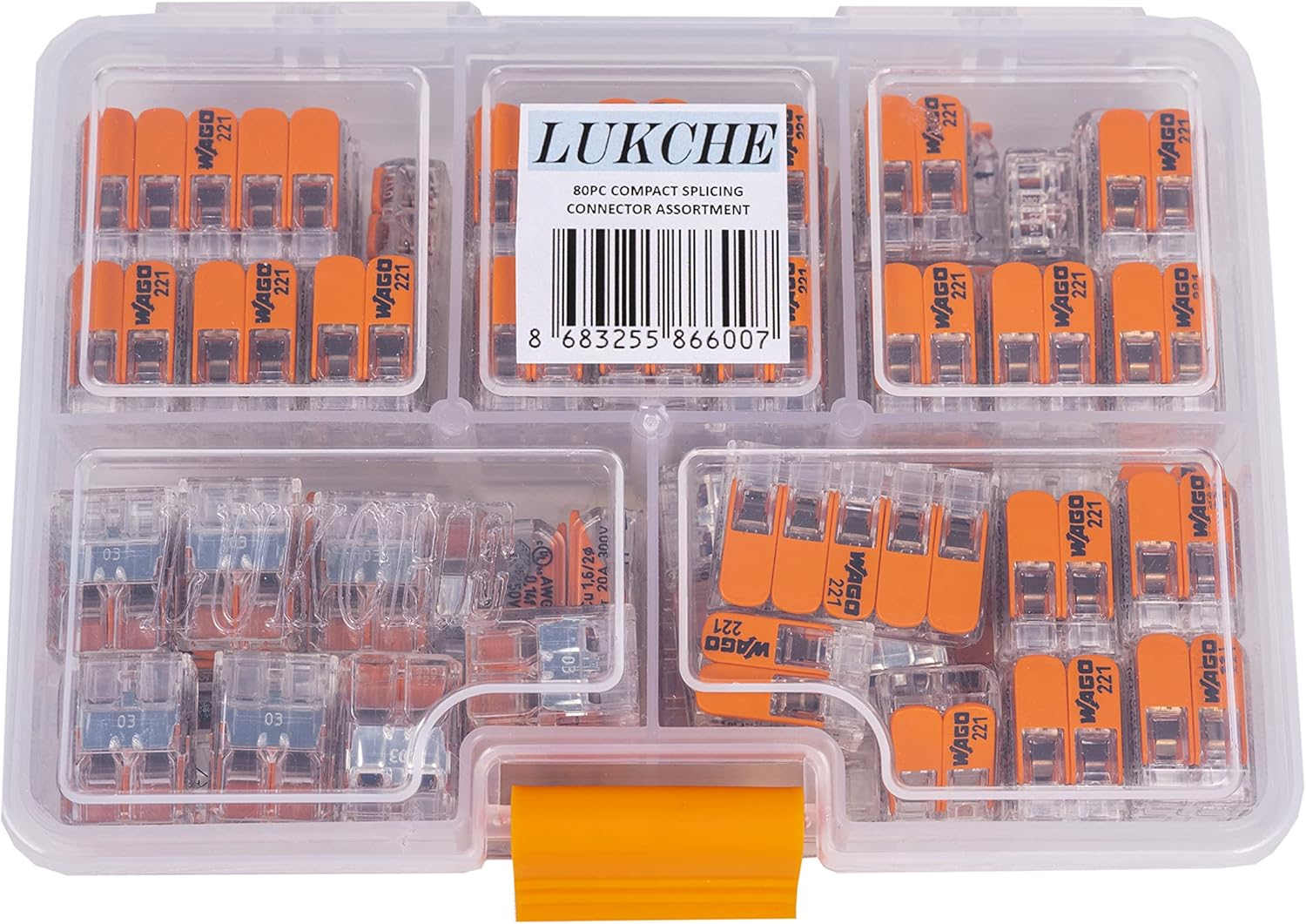 WAGO 80pc Wire Connectors,Compact Wire Splicing Connector,221 Series Lever-Nuts Assortment with Case | Includes (40x) 221-412, (25x) 221-413, (15x) 221-415