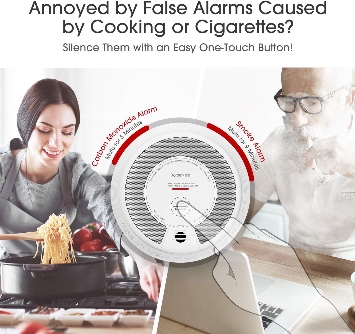 X-Sense Wireless Interconnected Combination Smoke and Carbon Monoxide Detector, 10-Year Battery Powered Fire and CO Alarm, SC06-W, Pack of 3