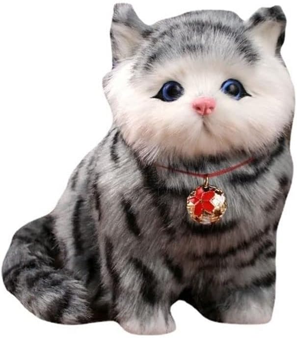 Realistic Chubby cat Plush Gray Tabby Furry Kitten has Meowing Voice as Real cat, Cute Artifical Kitty Plush Animal Decoration of Inside
