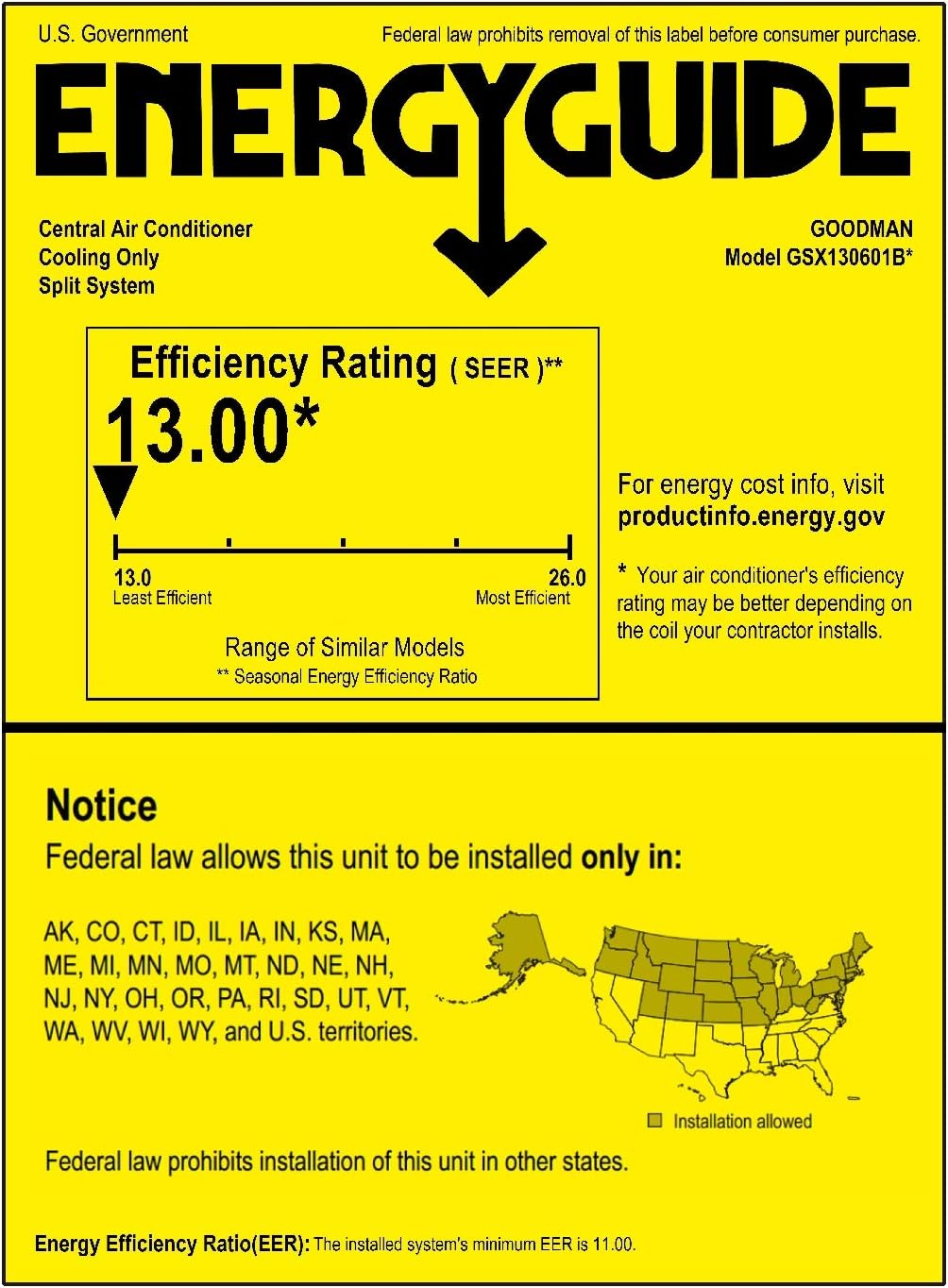 Goodman 5 Ton 13.5 SEER Air Conditioner GSX130601, Coil CHPF4860D6, Horizontal Modular Blower MBVC2000AA-1