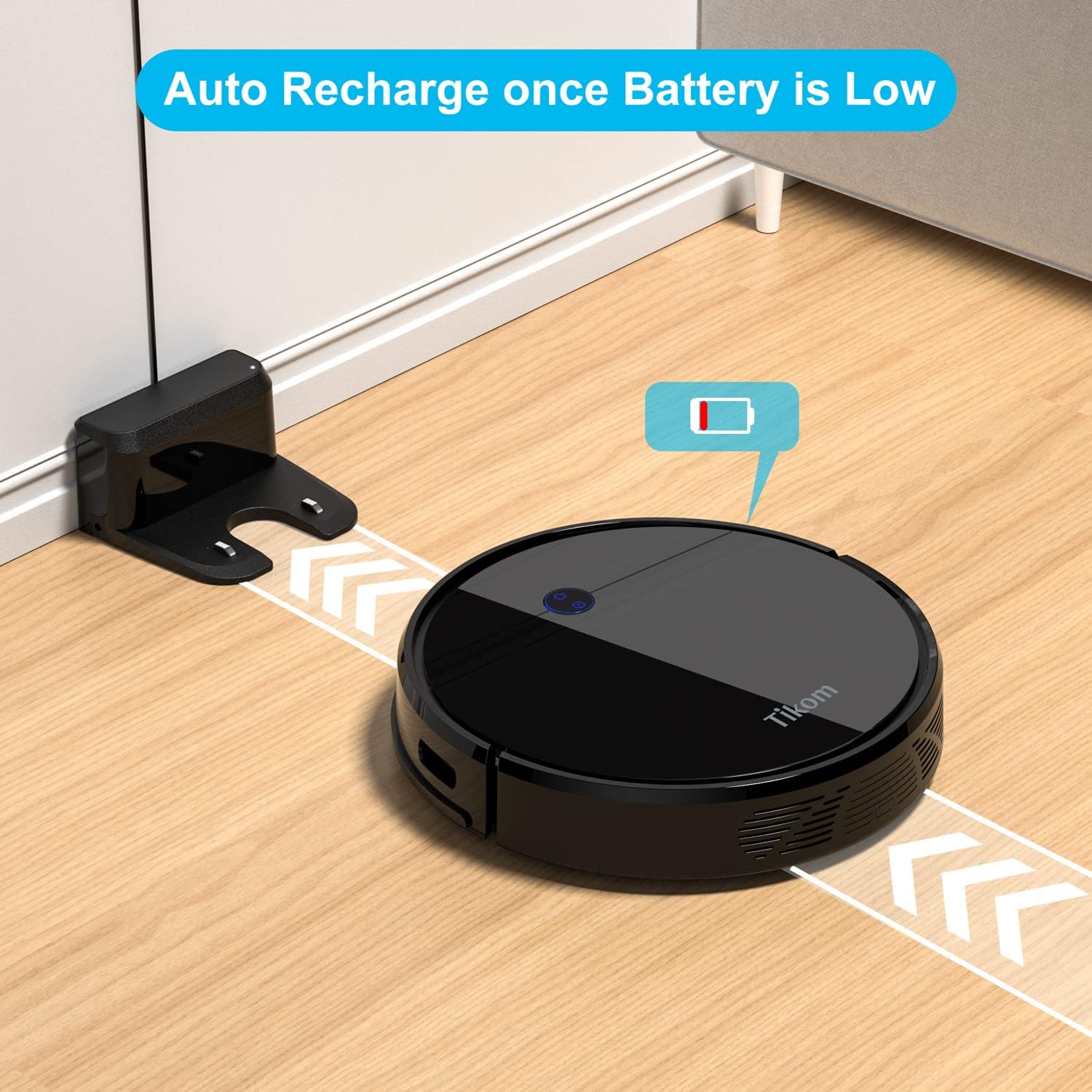 Tikom Robot Vacuum Cleaner, 2700Pa Robotic Vacuums with Self-Charging, Good for Pet Hair, Carpets, Hard Floors, Black
