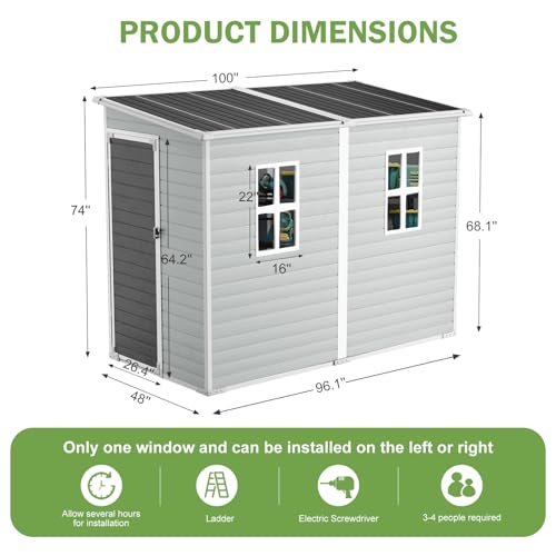 8x6x7 FT Resin Storage Shed, Waterproof Outdoor Storage Shed w/Floor, 2 Windows, Double Lockable Doors & Vents, Tool Shed for Patio Garden, Lawn, Backyard, Dove Grey
