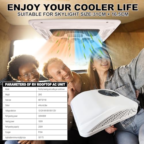 12V RV Air Conditioner with Heat Universal for RV Rooftop AC Unit, 12 Volt DC Air Conditioner A/C Heater Combo, Quiet 2 in 1 Heating and Cooling for Truck, Trailer, Boat, Motorhome, Camper, Caravan