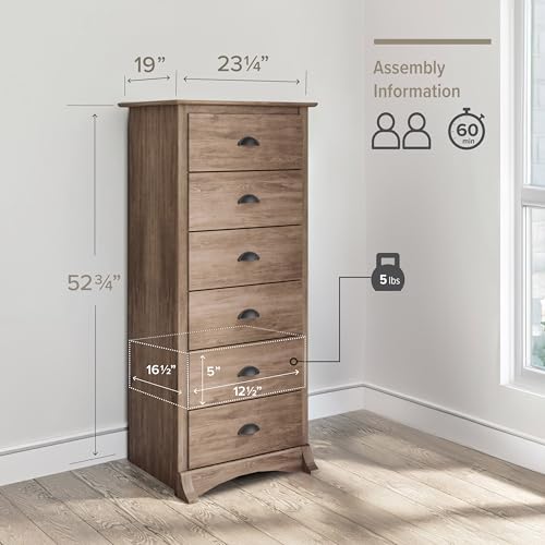 Prepac Sonoma 6 Drawer Dresser for Bedroom, Tall Chest of Drawers, Bedroom Furniture, Clothes Storage and Organizer, 19" D x 23.25" W x 52.75" H, Black