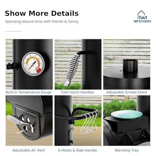 MFSTUDIO Heavy Duty Smoker, X-Large Charcoal Grill with Offset Smoker, 942 sq.in. Cooking Area, For Outdoor Camping Family & Friends Gathering, Black