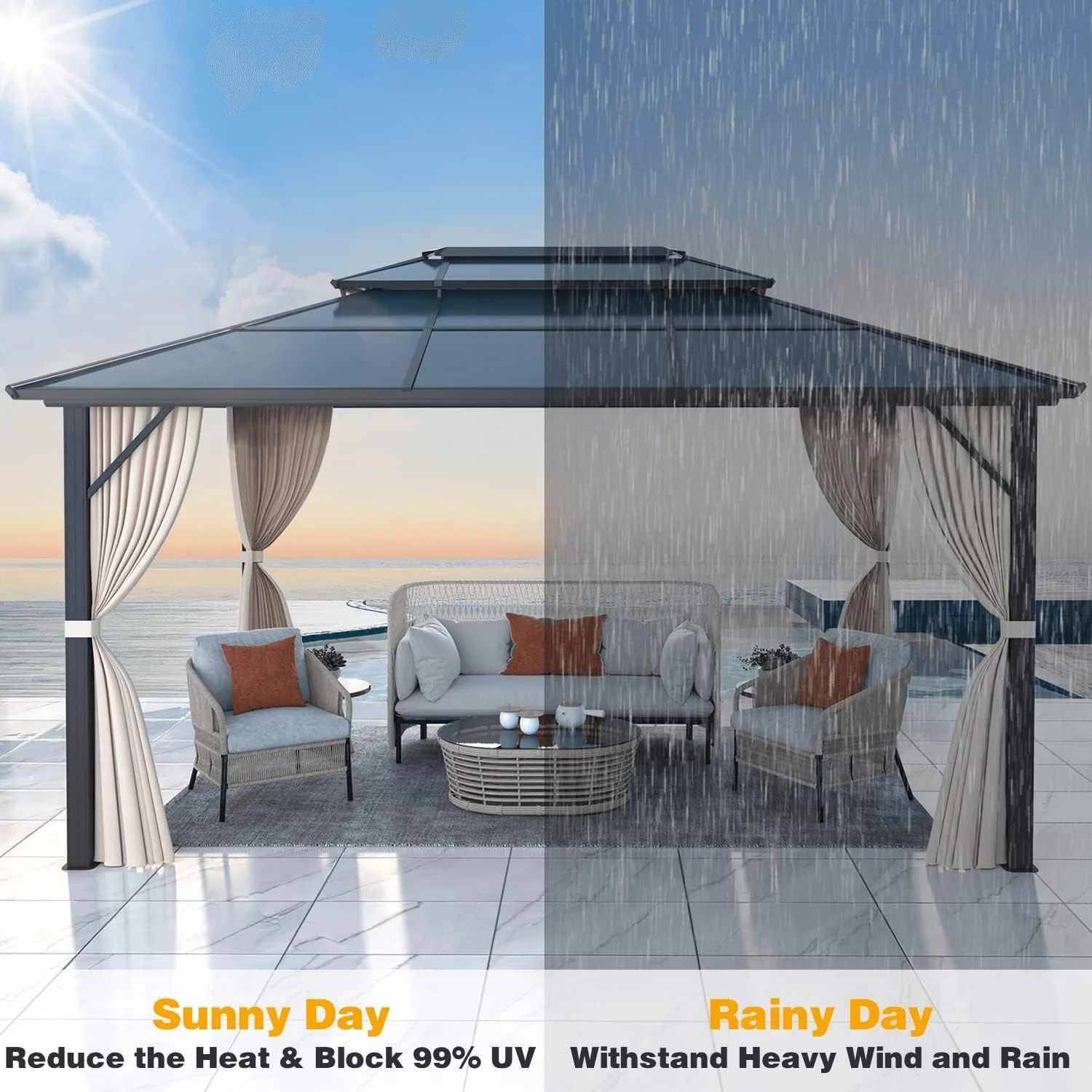 Hommow 10' x 13' Outdoor Hardtop Gazebo, Sun Roof Patio Gazebo with Aluminum Frame