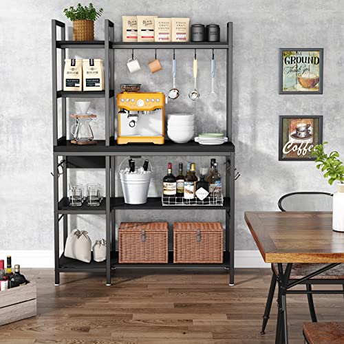 Tribesigns Bakers Rack with Storage Hutch for Kitchen, 43 inch Microwave Oven Stand, 5-Tier Kitchen Utility Storage Shelf, Kitchen Rack Organization and Storage with 10 Hooks for Kitchen, Dining Room