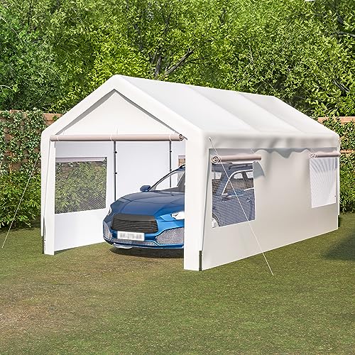 10x20 FT Outdoor Carport Portable Garage Heavy Duty Canopy Storage Shelter Shed All-Season Tarp with Removable Sidewalls & Doors for Car, Truck, Boat, Camping, Party (Gray)