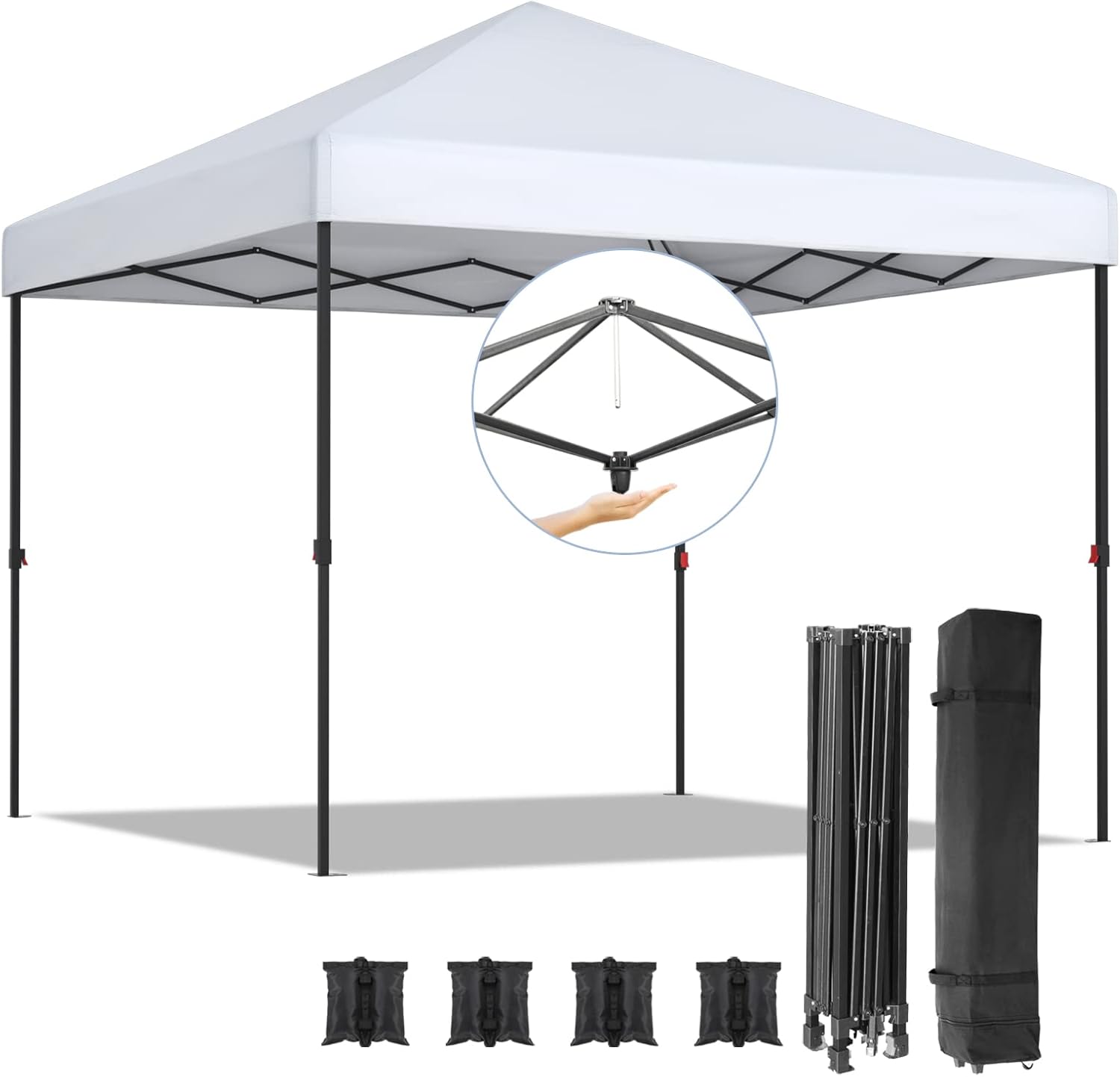 Increkid 10x10ft One Person Setup Pop Up Canopy Tent, 1-Button Push Outdoor Portable Instant Folding Canopy, Easy Up Event Beach Shade Shelter Canopy w/Straight Legs, Wheeled Carry Bag, Stakes & Ropes