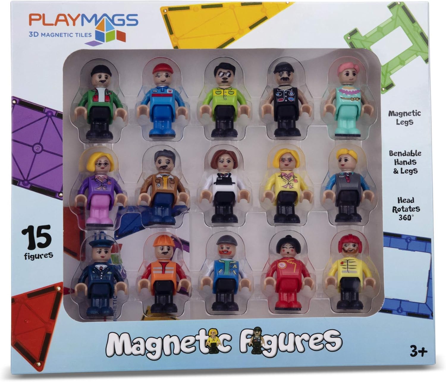 Award Winning Playmags Clear Colors Magnetic Tiles Building Set 50 + 6 Pc Set with Car - STEM Magnetic Toys Develop Motor Skills & Creativity, Colorful, Durable Magnet Building (56 Pc Set)