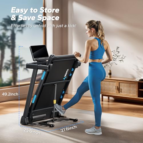 MERACH Foldable Treadmill with Incline, 7.5MPH Quiet Treadmills for Home with Double Deck Technology, 4 Silicone Shock Cushion, Heart Rate Monitoring,16.5" Wider Belt, APP
