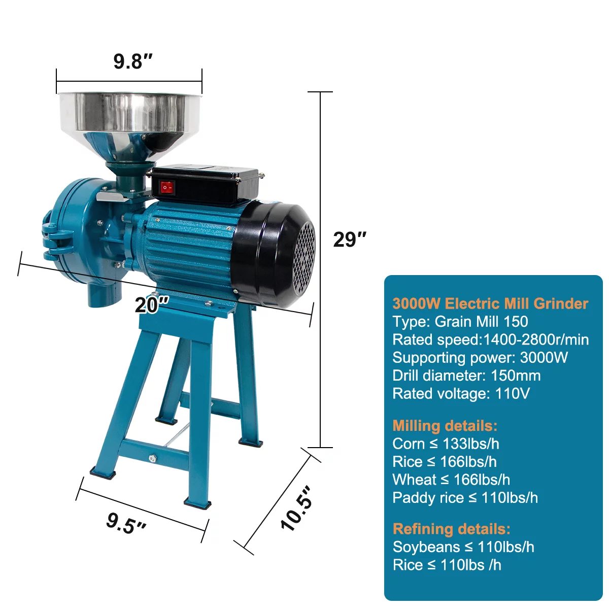 FICISOG 3000W 110V Wet&Dry Commercial Electric Heavy Duty Grain Grinder maize flour Wheat Corn Grain Mills Electric Grinder Mill