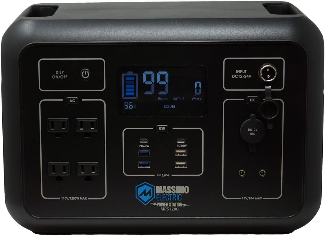 Massimo Portable Power Station 1200W, 1132wh Solar Generator, (Solar Panel Optional) with 13 convenient outputs, Pure Sine Wave AC Solar Mobile Lithium Battery Pack for Outdoor RV/Van Camping, Emergency