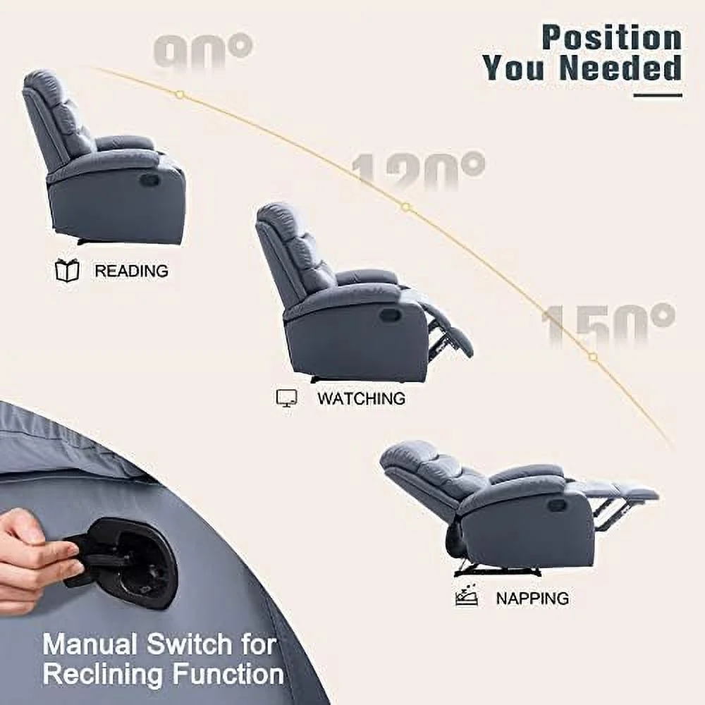 NLIBOOMLife Recliner Chair for Living Room  Manual Recliner with Micro Leather  Overstuffed Single Sofa  Easy to Operate Footrest &amp; Headrest  Suitable for Small Spaces- Cerulean Blue