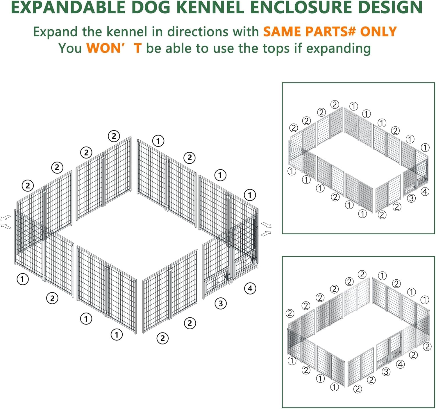 MUPATER Dog Kennel Outdoor 10' x 10', Large Dog House with Roof and Lockable Door, Heavy Duty Dog Enclosure with Rotating Feeding Door for Backyard