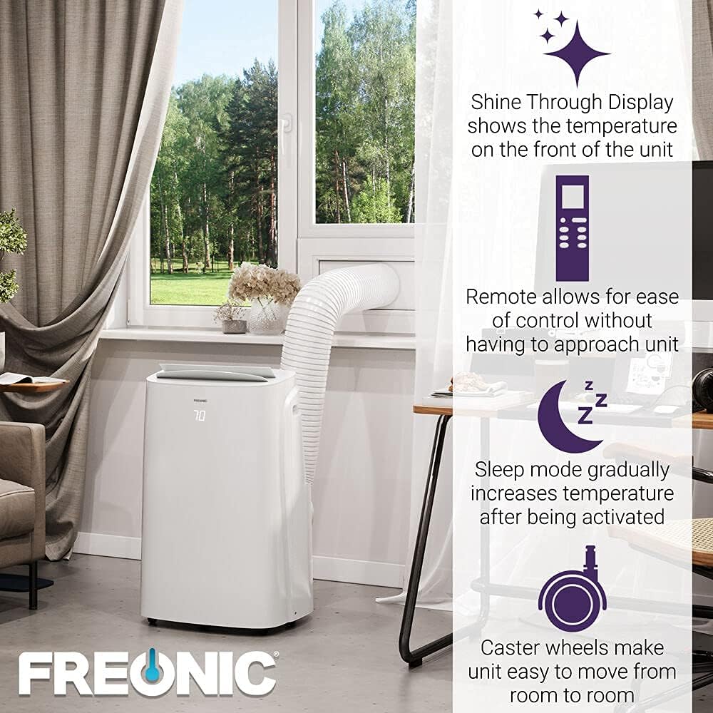 6,000 BTU Portable Air Conditioner | AC for Rooms up to 300 Sq.Ft. | LED Display | 24H Timer | Auto-Restart | Sleep Mode | Dehumidifier | White | FHCP061AKR