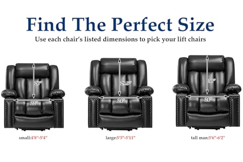 Large Power Lift Chairs Recliners for Elderly with Heated and Massage, Overstuffed Adjustable Lift Chairs, 3 Positions, Breathable Leather, USB-A and USB-C, Cup Holder, Side Pocket Dark Brown