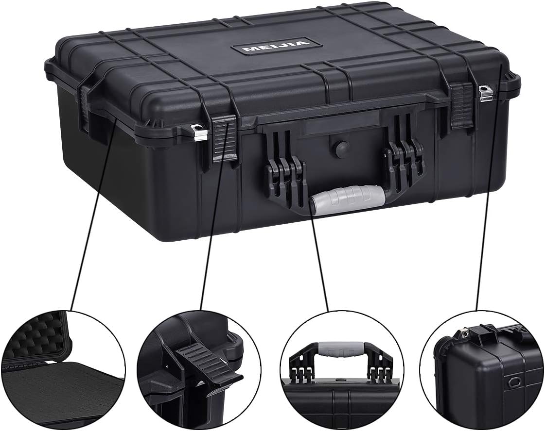 MEIJIA Portable Waterproof Protective Hard Case,Camera Case With Customizable Fit Foam Insert, Elegant Black, 24.25X19.43X8.68