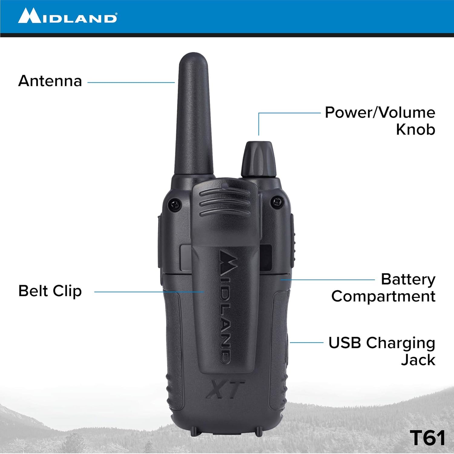 Midland X-TALKER 36 Channel FRS Two-Way Radio - Long Range Walkie Talkie, 121 Privacy Codes, & NOAA Weather Scan + Alert (Black/Yellow, 2-Pack)