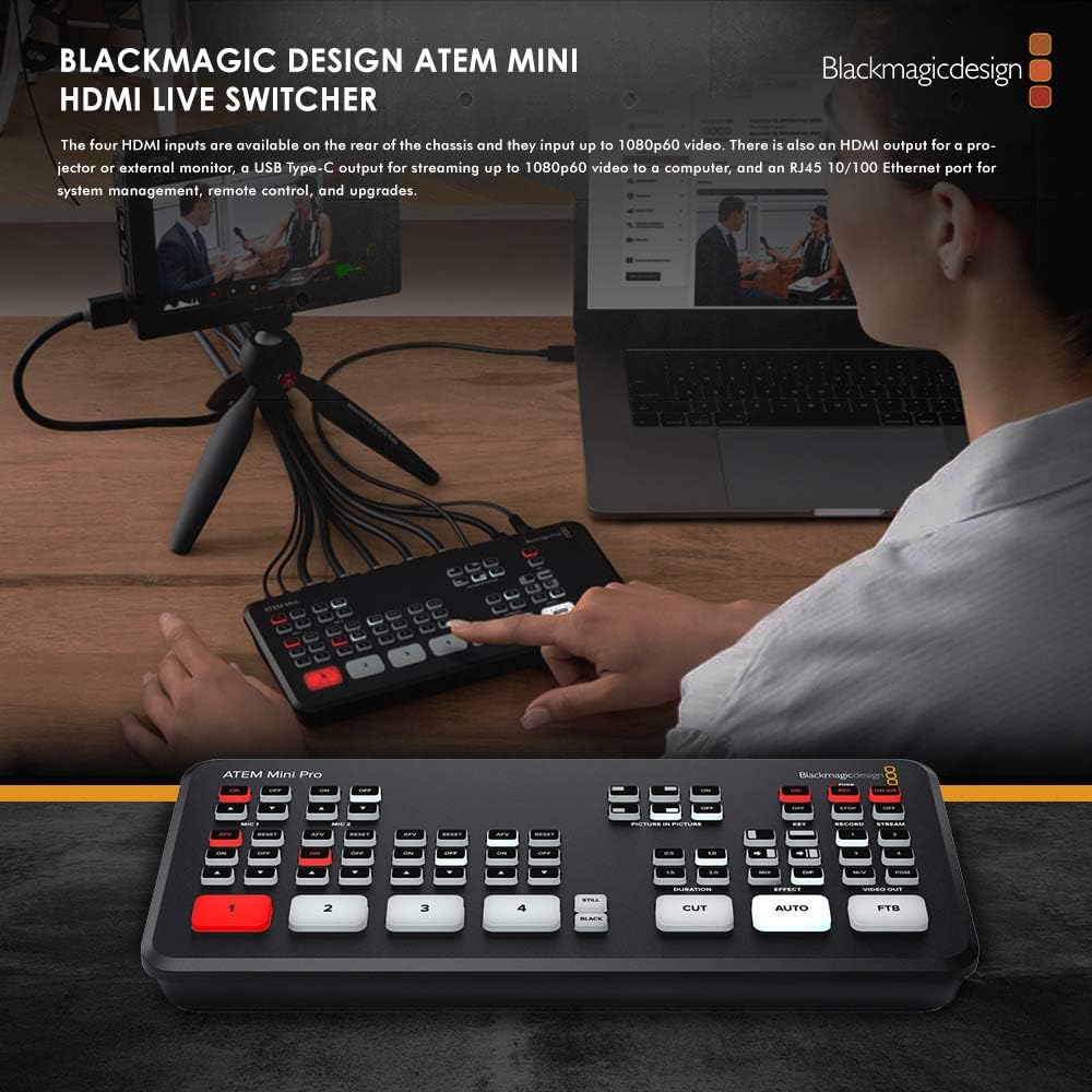 Blackmagic Design ATEM Mini HDMI Live Switcher Basic Bundle Ready for Streaming with Cables, Cleaning Kit and More