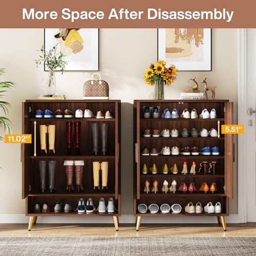 Tribesigns Walnut Shoe Cabinet with Doors, 6-Tier 24 Pairs Shoe Storage Cabinet for Entryway (Brown)