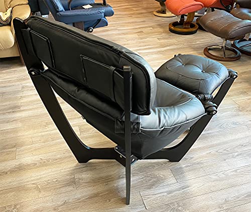 IMG Luna High Back Black Leather Chair and Ottoman - Prime P301 Black Leather Espresso Wood