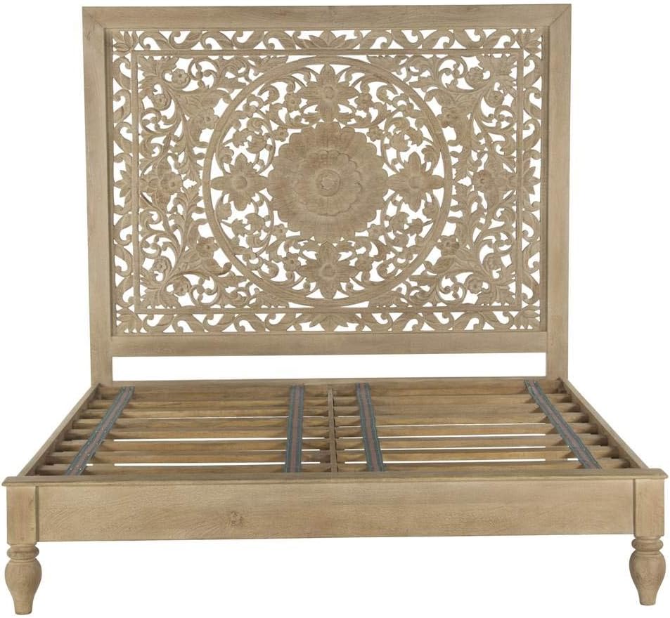 Haveli Mango Wood Queen Bed in Brown/Whitewash