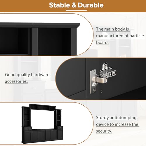 Modern TV Stand Set with Storage Cabinets, Drawers and Shelves, Large Wall Unit Set Entertainment Center, Media Console Table Set for TVs Up to 75", Black