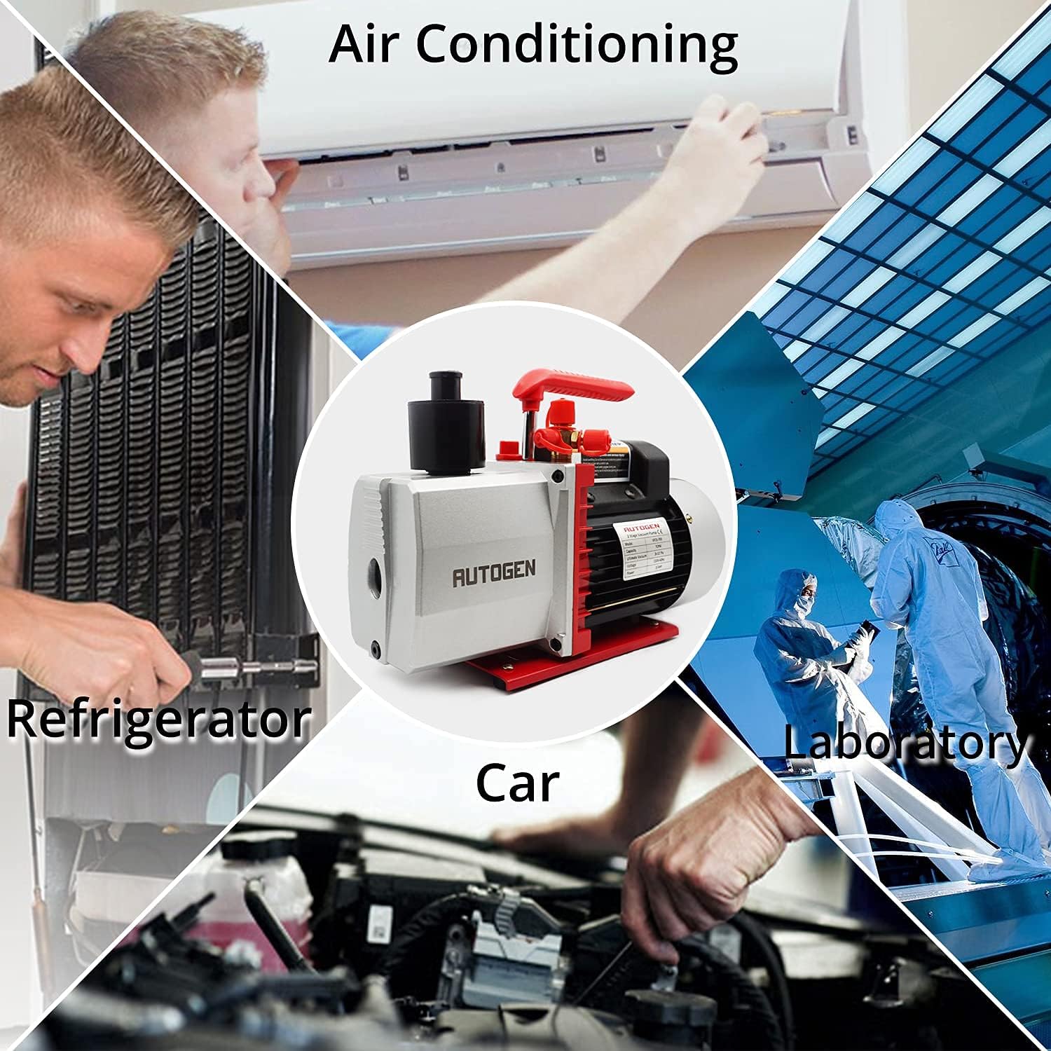 AUTOGEN 2-Stage Air Vacuum Pump 5CFM 3/4HP 0.3 Pa for HVAC/AUTO AC Refrigerant Recharging, Degassing Wine, Milking Cow, Food Processing