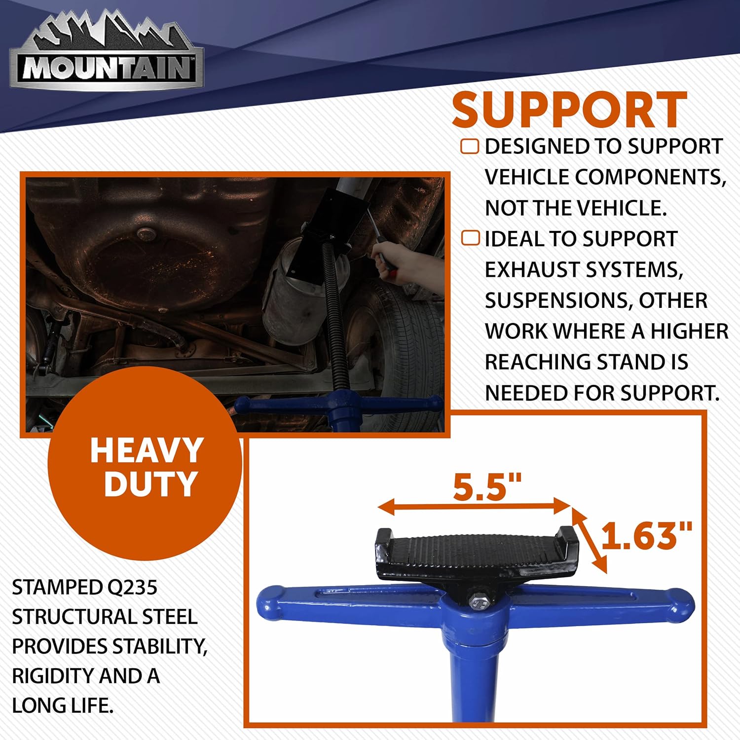 K Tool International Mountain 3/4 Ton Capacity Utility Underhoist Stand with Pedal; Sturdy Large Base, Heavy Duty Steel, 1,500 Lb. Lift Capacity; MTN50754A