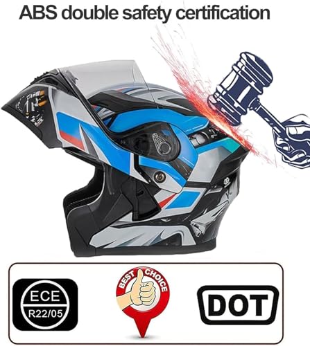 DOT Approved,with Double Visor Microphone,Full Face Motorcycle Helmet,Motorbike Bluetooth Modular Helmet,Flip Up Motorcycle Helmet,Full Face Flip Anti-Fog Dual Visor Helmet,Integrated Helmet