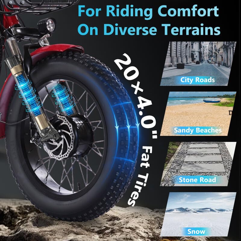 Electric Tricycle for Adults, Peak 750W/500W, Electric Trike, 20"x4.0" Folding Fat Tire 3 Wheel Electric Trike, Max 20MPH,with Large Basket and 48V 15/13 Ah Removable Battery