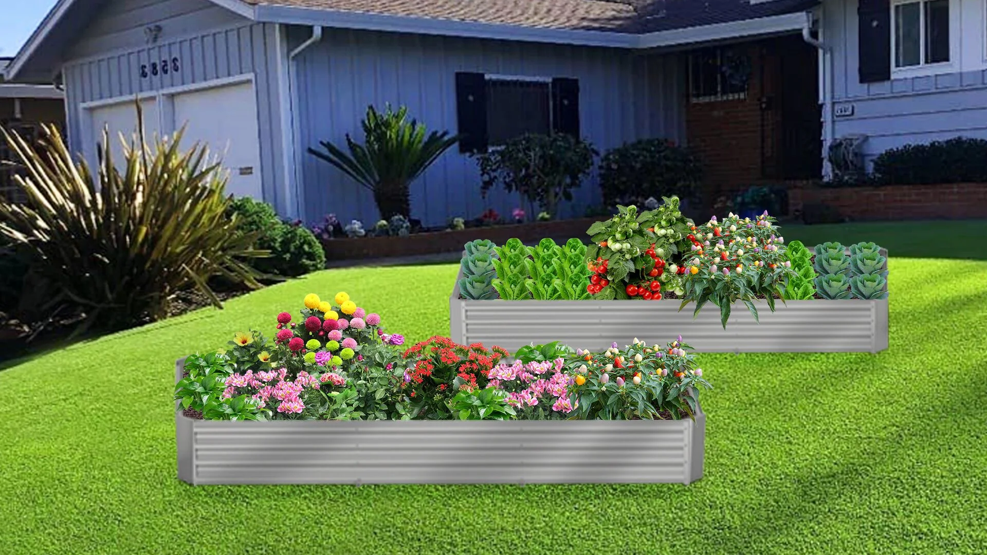 TRAMULL 2 Pack 8x3x1ft Metal Galvanized Raised Garden Bed for Vegetables Flowers Ground Planter Box (Gray)