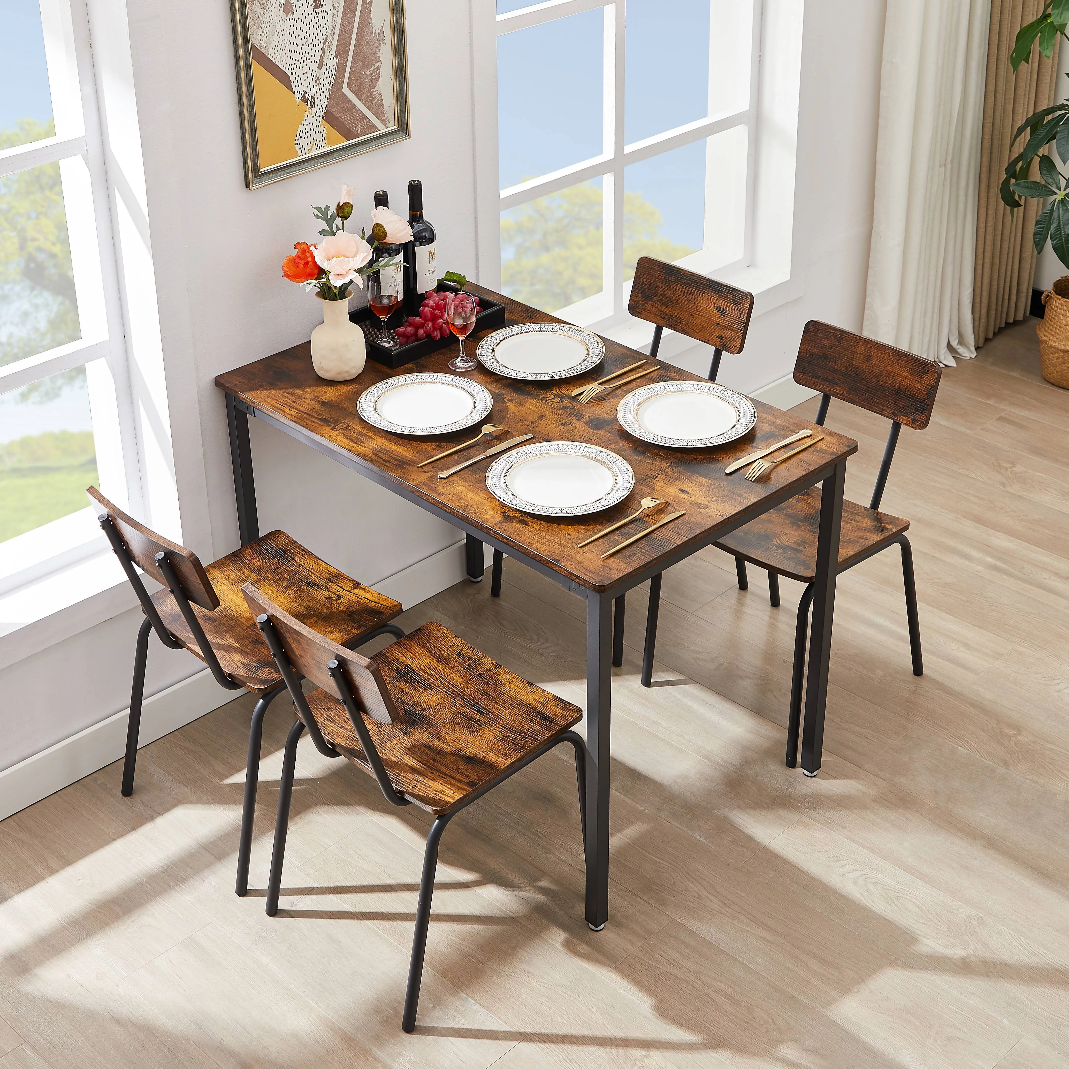 Modern Dining Table Set, 5 Piece Dining Set with 4 Chairs, Dinette Table and Chairs Set for Small Space, Kitchen Breakfast Table Set for 4, D9229