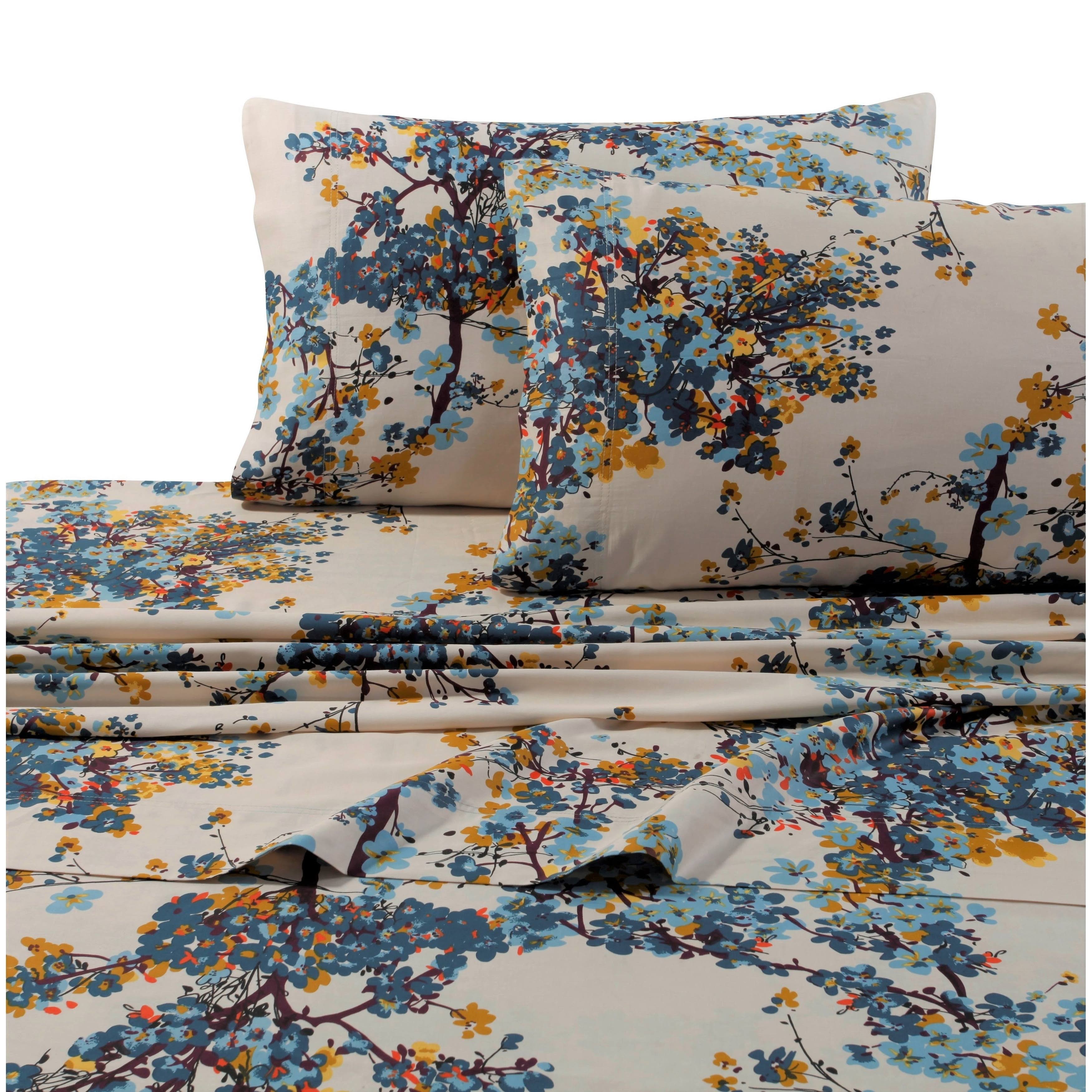 Tribeca Living Solid or Printed 300 Thread Count Cotton Sateen Deep Pocket Bed Sheet Set - Twin - Casablanca Multi