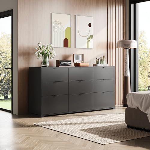 WLIVE Wood Dresser with 5 Drawers, Black Wooden Storage Cabinet, Organizer Drawers for Bedroom, Living Room, Hallway, Measuring 15.75" W * 31.50" D * 45.35" H ﻿