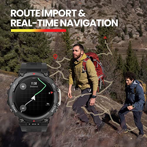 Amazfit T-Rex 2 Rugged Smart Watch, Military Certified, GPS, 24-Day Battery Life, Heart Rate, VO2, SPO2 Monitoring, Pacer, Altitude, 10 ATM Water-Resistant, Sleep Monitoring (Black)