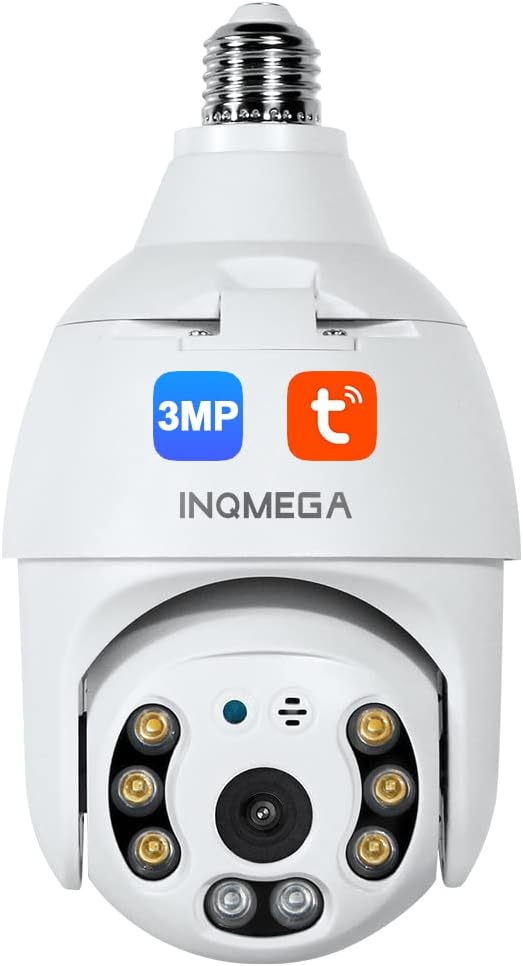 INQMEGA 2K 3.0MP Light Bulb Camera with E27 Connector, Wireless PTZ Security Camera Motion Auto Tracking, Two Way Audio, Night Vision, Tuya 360 Degree Panoramic WiFi IP Camera