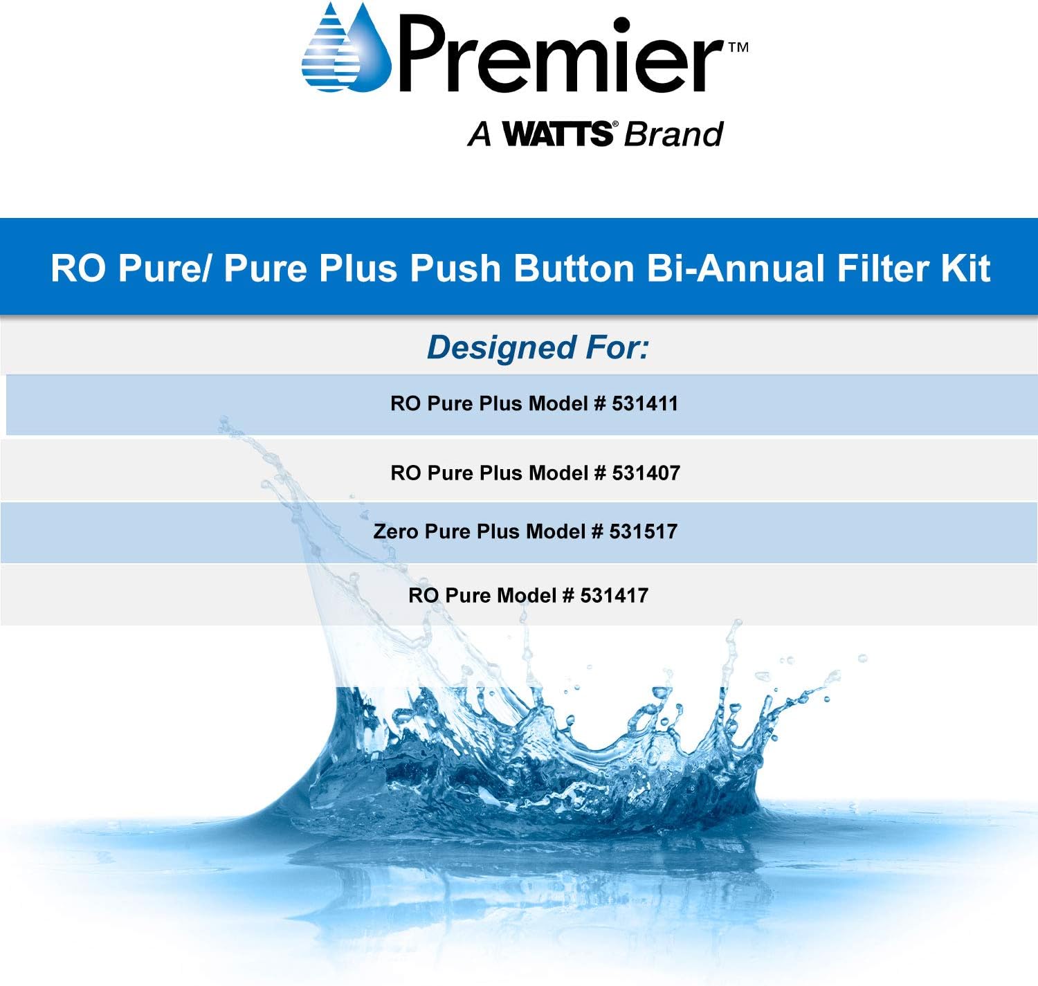 Watts Premier RO Pure Reverse Osmosis Water Filtration System Replacement Filter Kit (4 Pack) | Watts Premier RO Pure Plus Reverse Osmosis Water Filter Replacement Kit (2 Count)