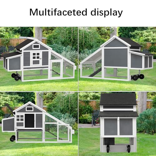 Chicken Coop with Run & Wheels,Outdoor Two-Tier Large Chicken Duck House Rabbit Hutch Poultry Cage with Nesting Box and Side Door,Large Coop Suitable for 6-8 Chickens