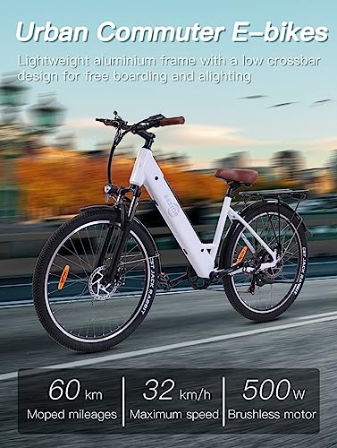 Electric Bike M3 for Adults, 26" x 2.1 Fat Tire Electric Bicycle, 500w Motor 48V 10.4Ah Removable Lithium Battery, 20MPH Electric Mountain Bike, Suspension Fork, 7 Speed Gear