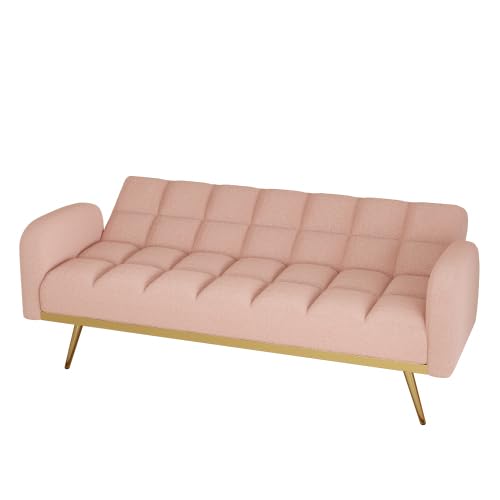 72'' Futon Sofa Couch Bed, Modern Convertible Loveseat Sleeper Sofa with 2 Cupholders Adjustable Backrest, Couches Love Seats for Small Spaces Living Room Office Bedroom (Green+New)