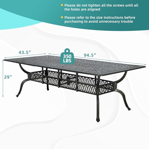 MEETWARM Outdoor 60" Rectangular Patio Dining Table, All Weather Cast Aluminum Large Patio Furniture Table Fits for 6-8 Person with 2" Umbrella Hole, Dark Bronze