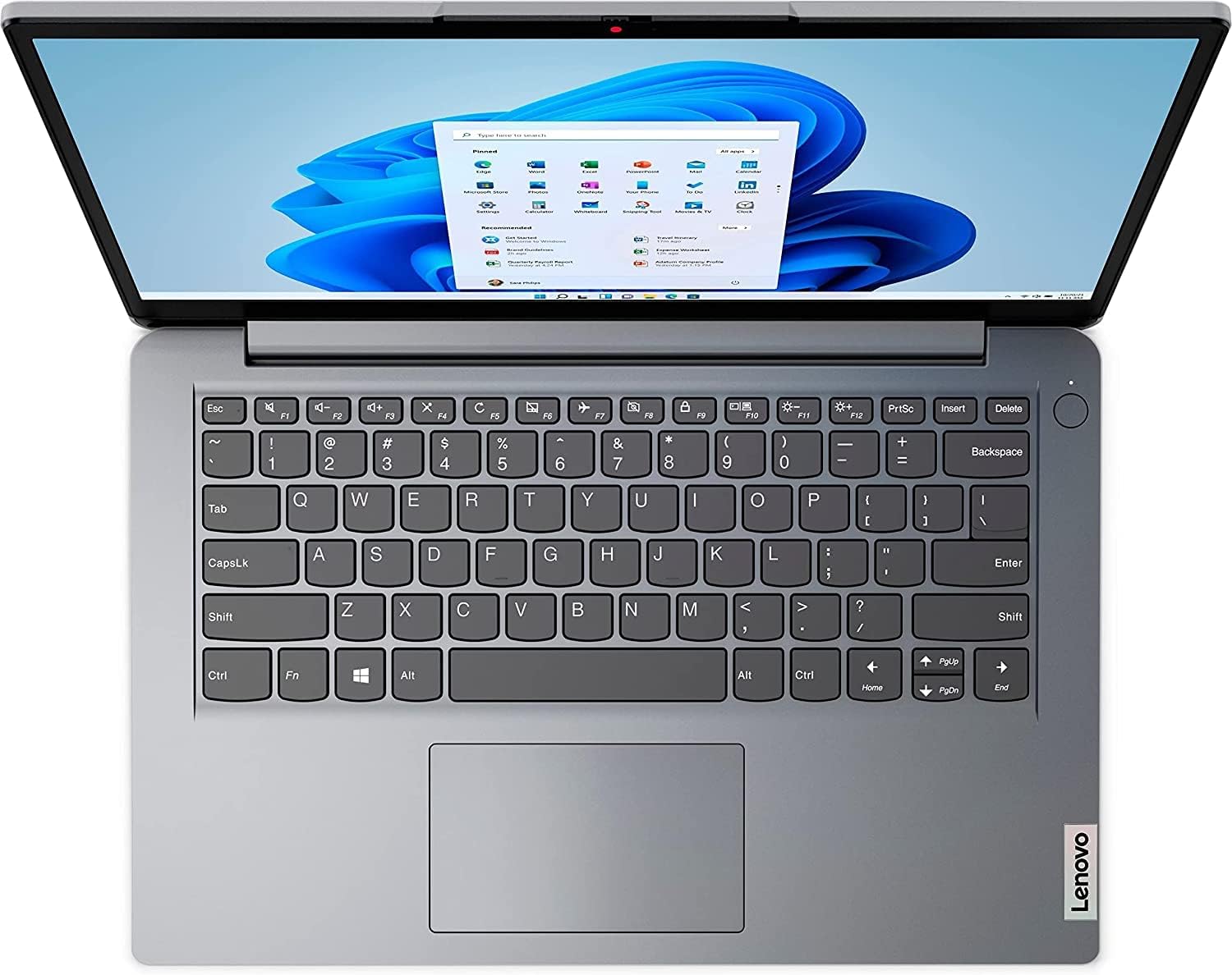 Lenovo Ideapad 1i Laptop (14" HD Anti-glare, Intel Celeron N4020, 4GB RAM, 128GB Storage (64GB eMMC + 64GB SD Card)) School, Kids & Education Laptop, Webcam, Wi-Fi 6, Type-C, Win 11 Home in S, Grey
