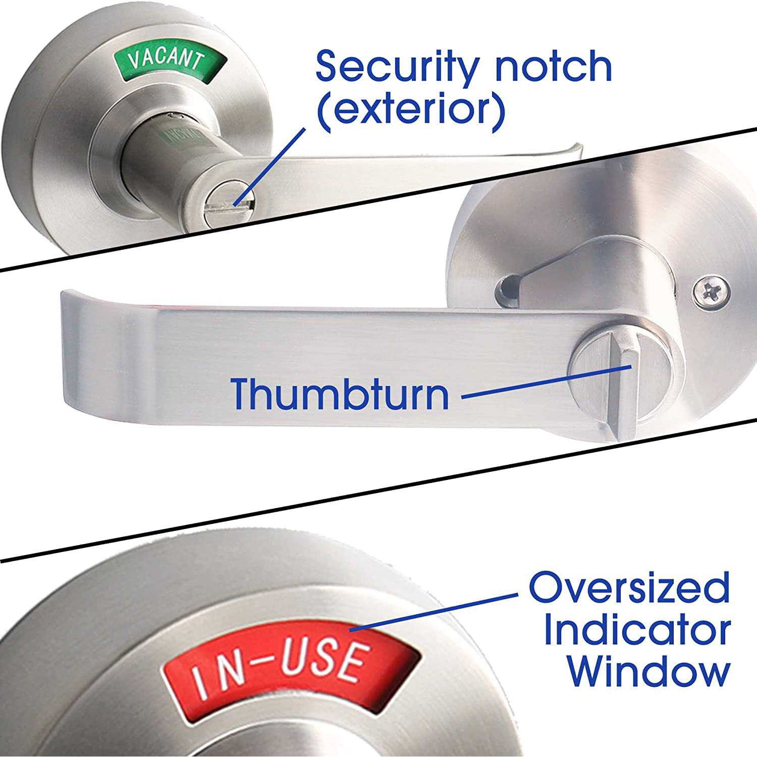 Bathroom Privacy Lever Lock with Large Indicator for Men Women Restroom Inuse or Vacant